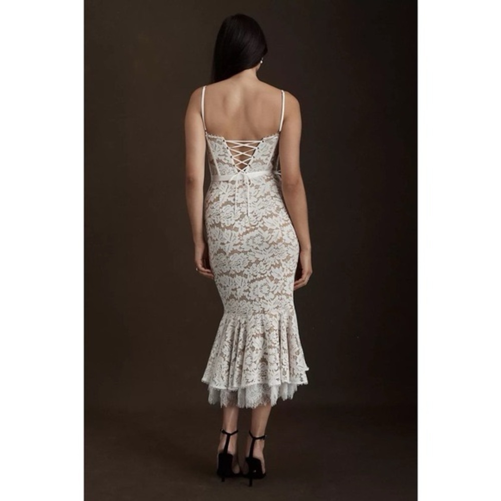 V. Chapman Naomi Like new lace nude overlay boned ruffle hem Midi Dress NWT - Picture 2 of 11